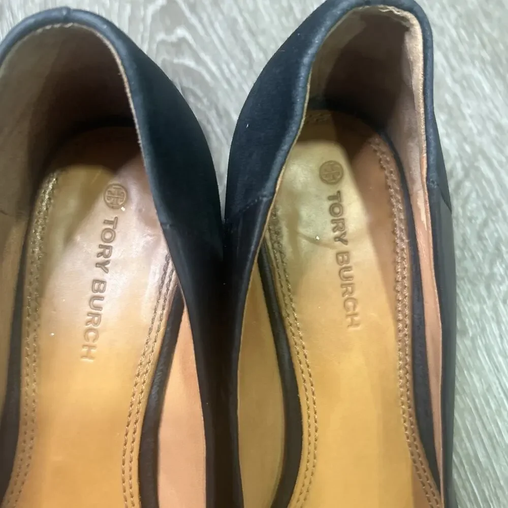 Tory Burch Gigi Black Pointed Toe Heels with Gold Logo 8